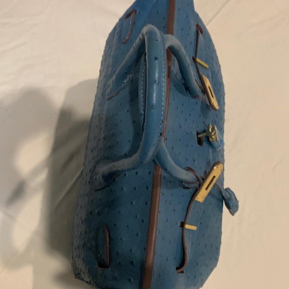 House of Hello Blue Ostrich Mini 20 CM Bag Lock & Key Handbag - Picture 12 of 12